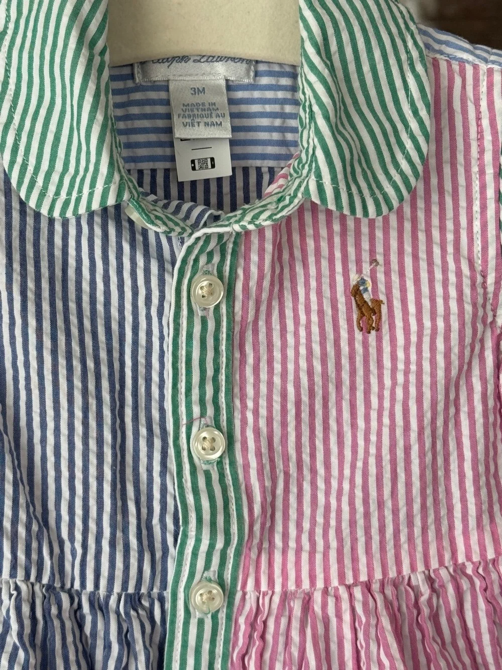 Ralph Lauren Seersucker striped pastel long sleeve Shirtdress baby girl multi